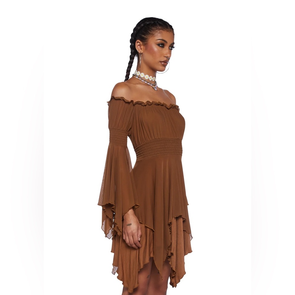 NWT Dolls Kill MUSICAL ODYSSEY MINI DRESS - BROWN CURRENT MOOD XS - Picture 6 of 15